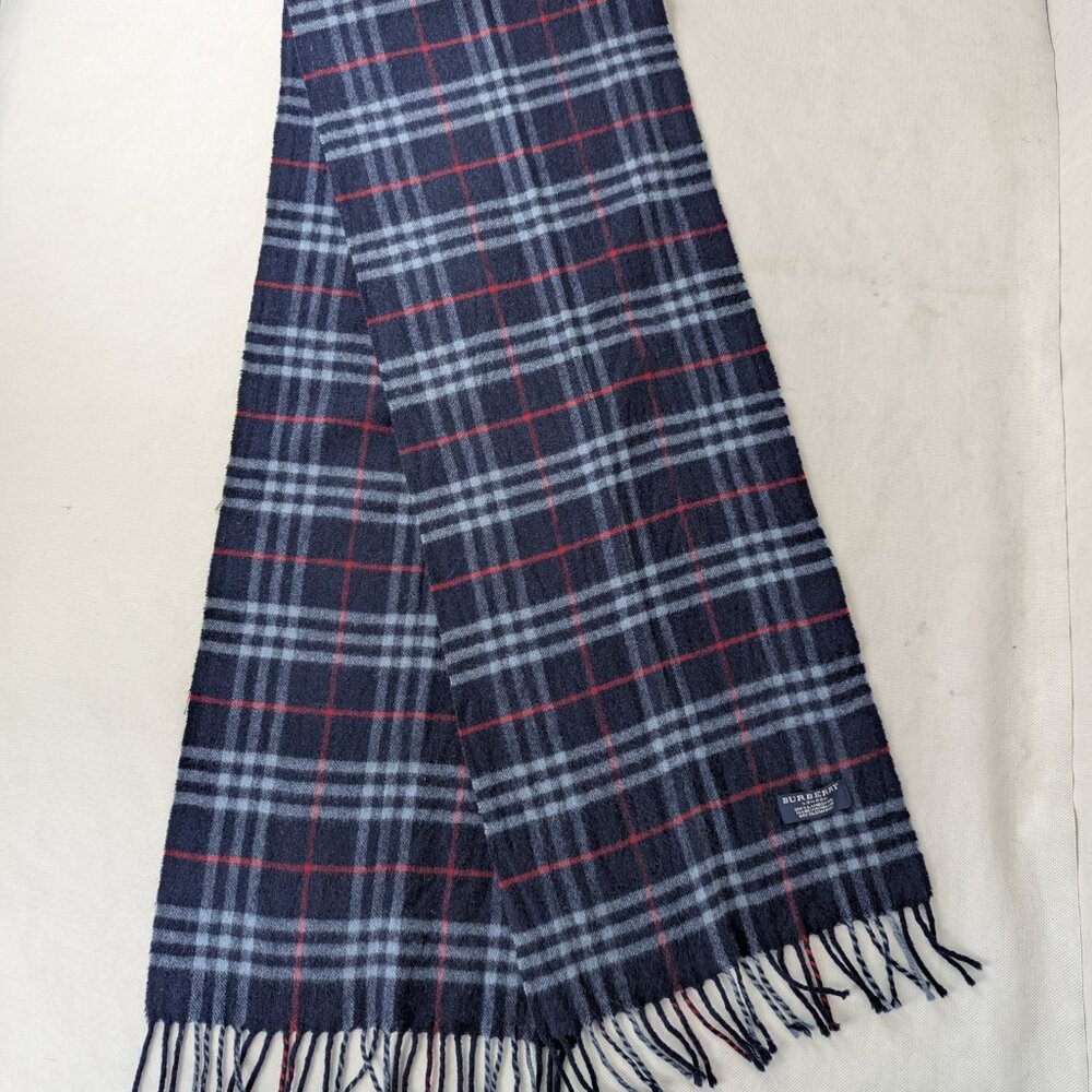 Burberry Unisex Lambswool Check Scarf Blue | Iconic Designer | Clean Used